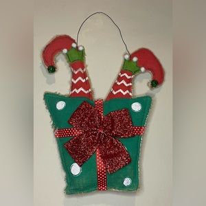 3/$15 Christmas Elf Stuck in a Present Holiday Door Hanger Wall Decor with Bells